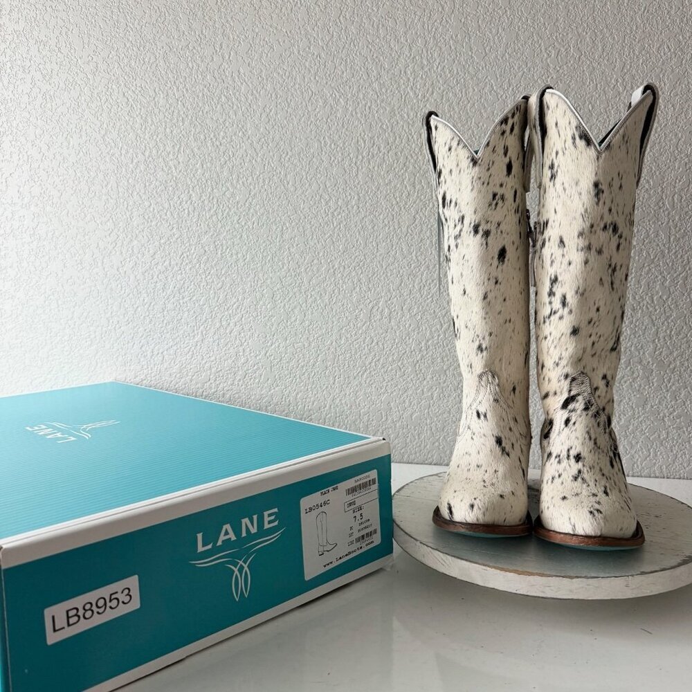 Lane Boots Womens Cowhide Cowboy Boots Tall Black Western Cow Skin Size 7.5 NEW - Picture 12 of 13